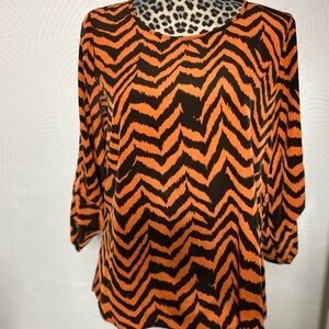 Moa Moa Vibrant Orange and Black Blouse